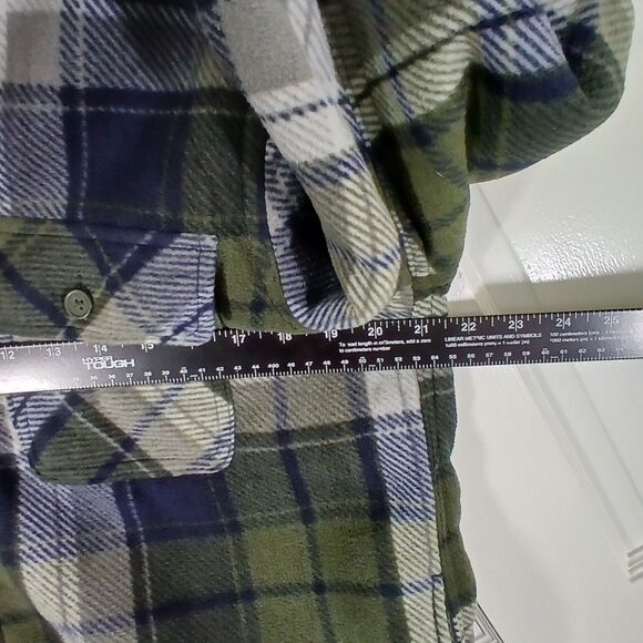 Boston traders MensThick flannel jacket Sherpa Butto Plaid L GreenBlue Lagenlook - Picture 12 of 15